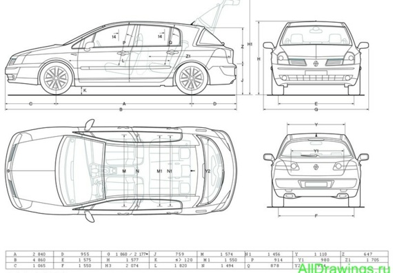 Renault Vel Satis (2005) (Рено Вел Сатис (2005)) - чертежи (рисунки) автомобиля